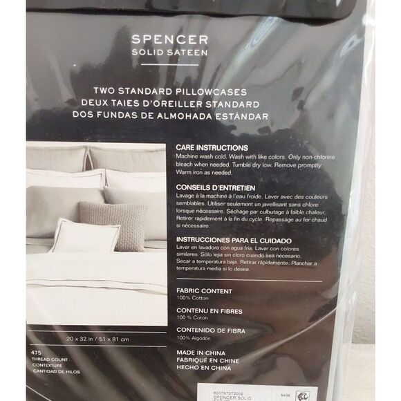 Ralph Lauren SPENCER SOLID SATEEN Green SAGE Cotton Two 2 Standard Pillowcases - Picture 8 of 9